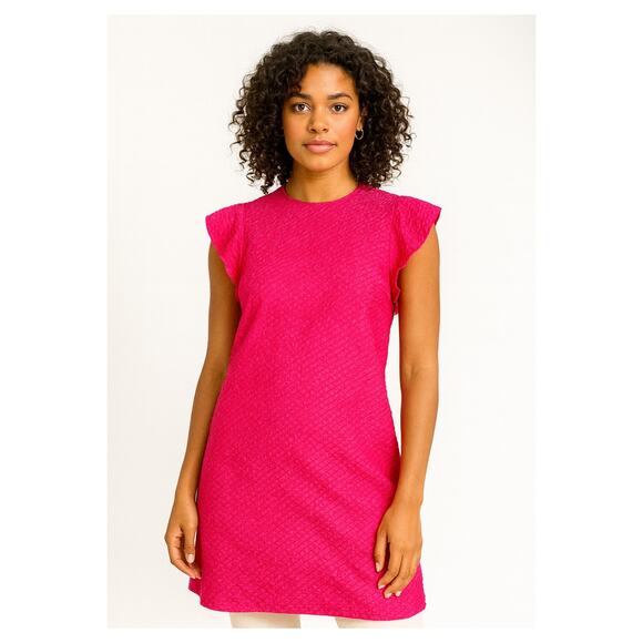 Anthropologie Loup Textured Flutter Sleeve Hot Pink Mini Dress – Size Small - Picture 1 of 6